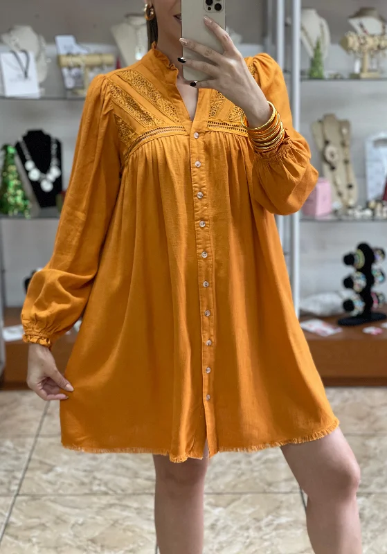 Super Deal Mustard Linen Blend Dress