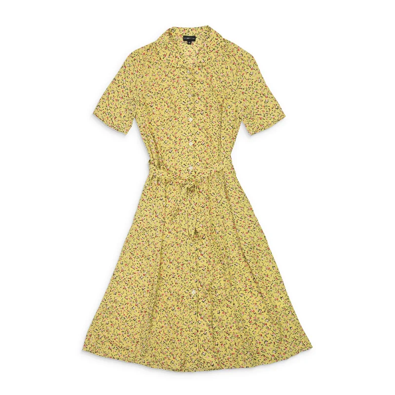 Reduced Prices CALLIPYGIAN FLORAL BUTTON YELLOW TIE DRESS