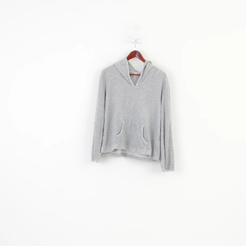 Deal of the Day Tommy Hilfiger Women XL Sweatshirt Grey Hood Cotton Long Sleeve Sleepwear Vintage Velvet Top