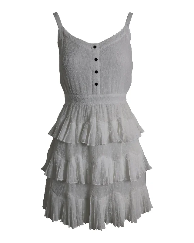 Crazy Deals Maje Sleeveless Tiered Mini Dress in White Polyester
