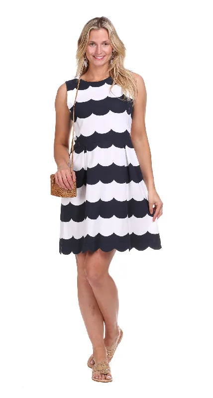 Blowout Sale Lakeview Dress in Navy Scallop