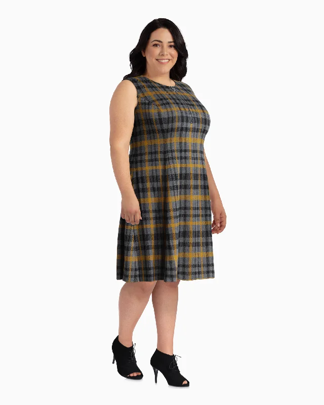 Discount Mania Denver Fit and Flare Dress | Yellow / Charcoal Grey
