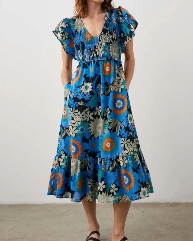 Mega Sale Clementine Cotton Midi Dress in Azul Wildflower | Azul Wildflower