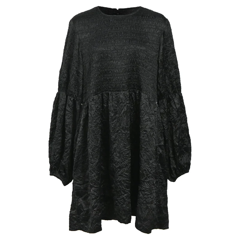 New Deals Ganni Shirred Recycled-Cloqué Mini Dress in Black Polyester