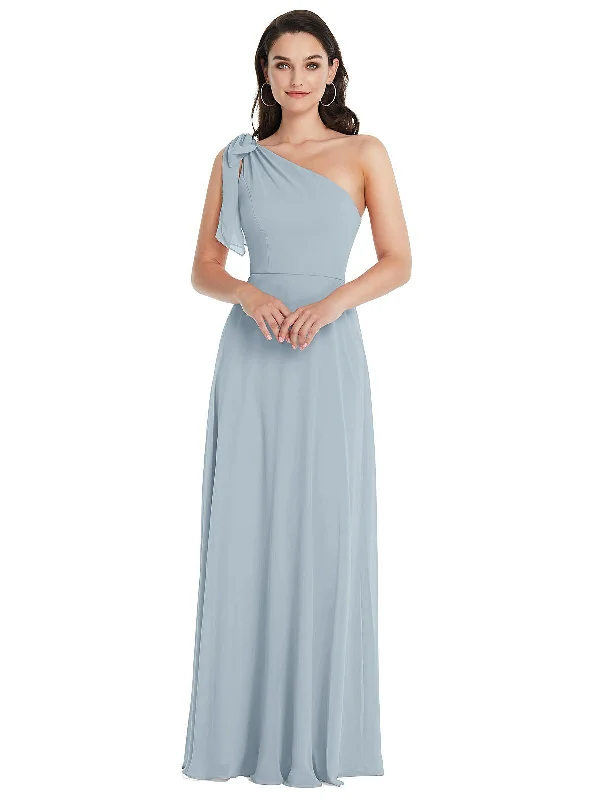 Amazing Deals Draped One-Shoulder Maxi Dress with Scarf Bow