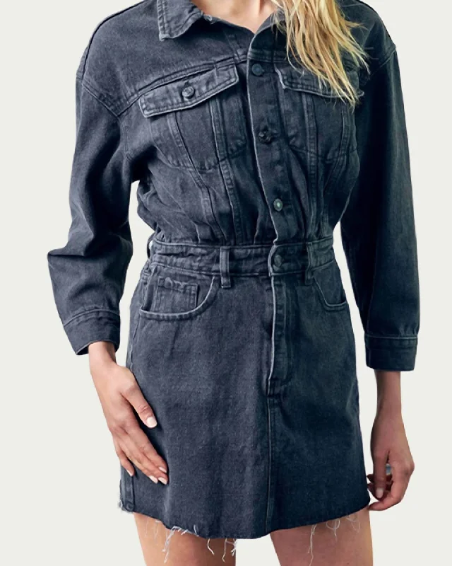 Buy More, Save More Denim Raw-Edge Mini Dress in Washed Black | Washed Black