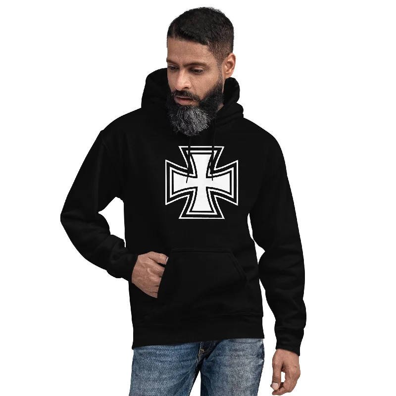 The Best Prices Black and White Occult Biker Cross Symbol Unisex Hoodie Sweatshirt