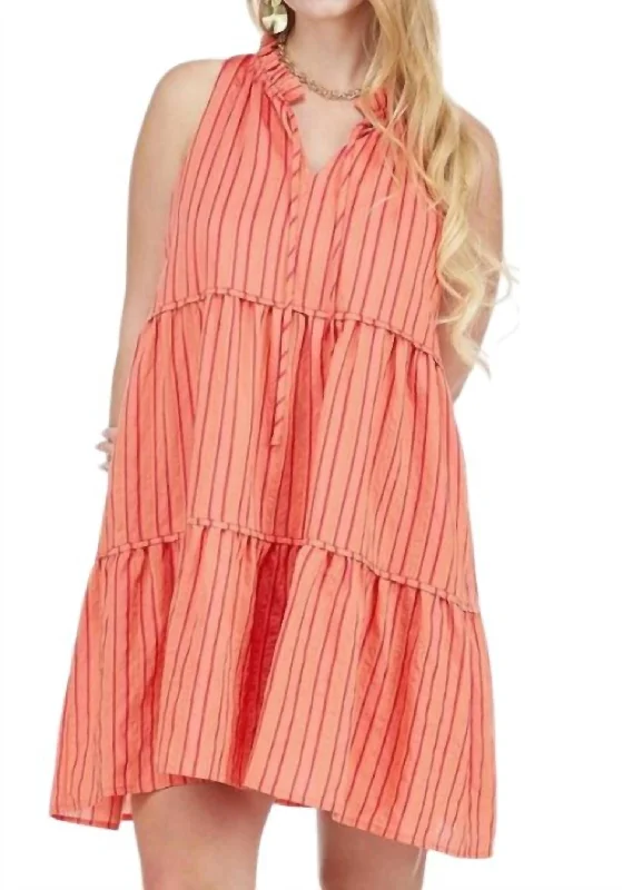 Hurry In Trim Tiered Halter Dress In Orange