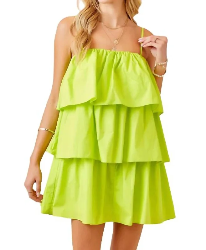 Hot Deal Flounce Tiered Poplin Dress In Lime