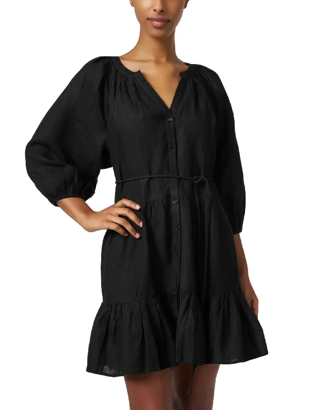 New Markdowns Linen Tiered Dress In Black