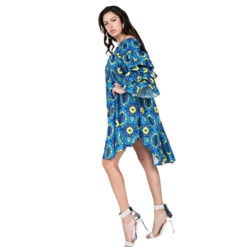 Exclusive Access Y Ruffle Sleeve Smocking Off Shoulder Print Midi Dress