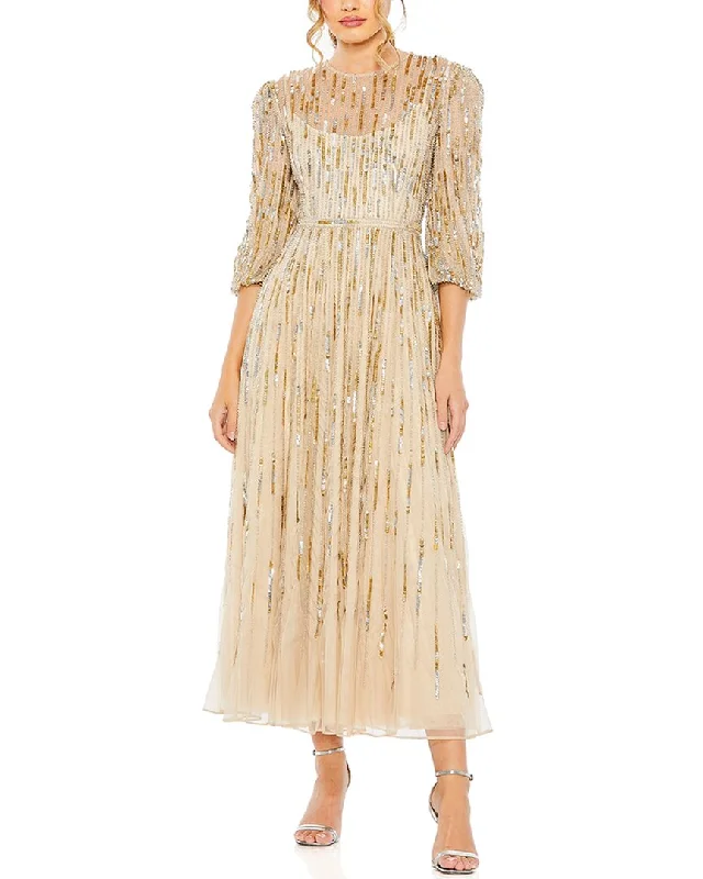 Markdowns Mac Duggal Beaded Long Sleeve Midi Dress
