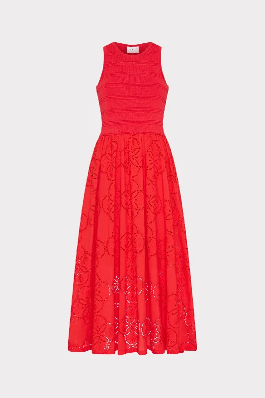 Sale Event Geo Eyelet Knit Combo Midi Dress