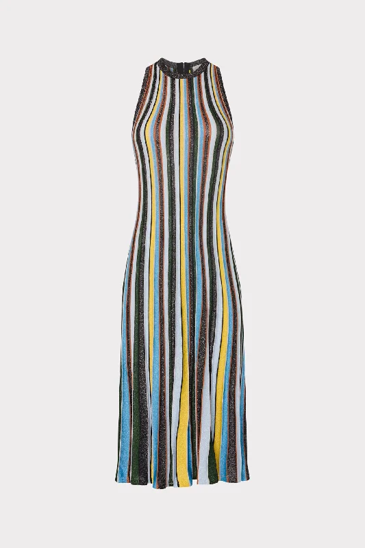 Savings Galore Multi Stripe Halter Knit Midi Dress