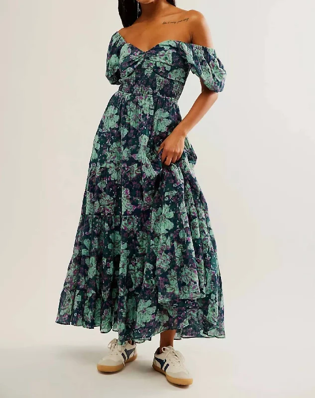Special Discount Sundrenched Short Sleeve Maxi Dress In Dark Green