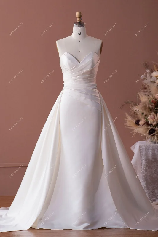 Bonus Savings Classic V-cut Neck Satin Wedding Dress with Detachable Overskirt