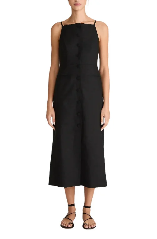 Online Exclusive Stretch Linen Dress In Black