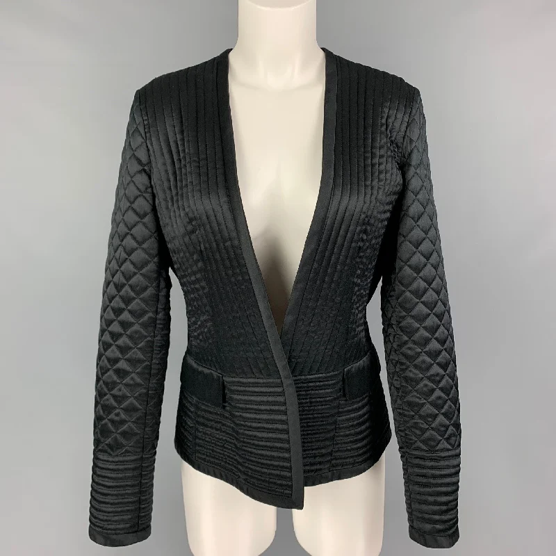 Reduced Prices ETRO Size 8 Black Silk Quilted Collarless Jacket Blazer