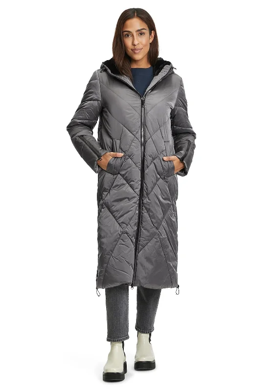 Midnight Madness Betty Barclay Long Quilted Coat, Graphite