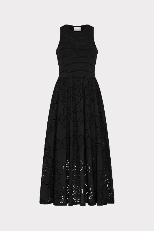 Shop and Save Geo Eyelet Knit Combo Midi Dress
