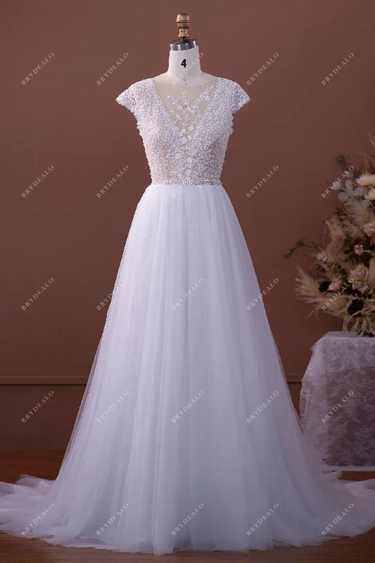 Exclusive Savings Cap Sleeve Illusion Floral Lace Tulle Bridal Gown