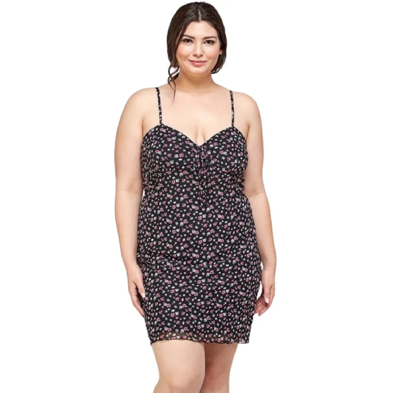 Midnight Sale Plus Size Ditsy Floral Print On Mesh Fabric Cami Dress