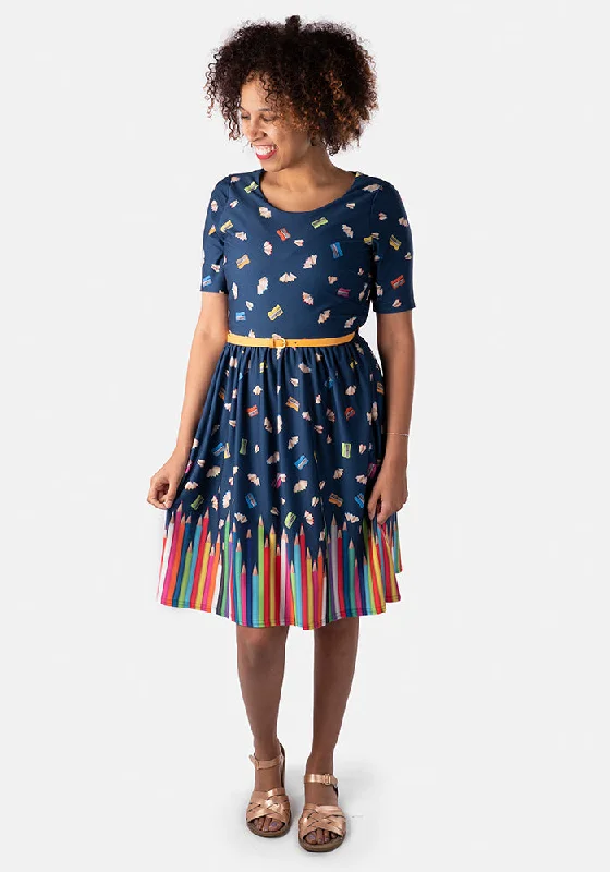 Price Reduction Cyan Border Pencil Print Dress