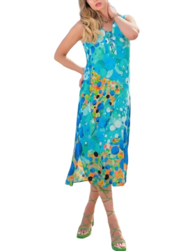 Steals and Deals Big Angel Fish Mosaic Sleeveless Dress In Blue / Multi
