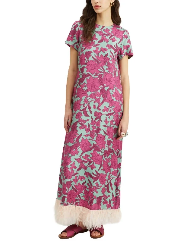 Friends and Family Sale Swing Dress With Feathers In Lilium