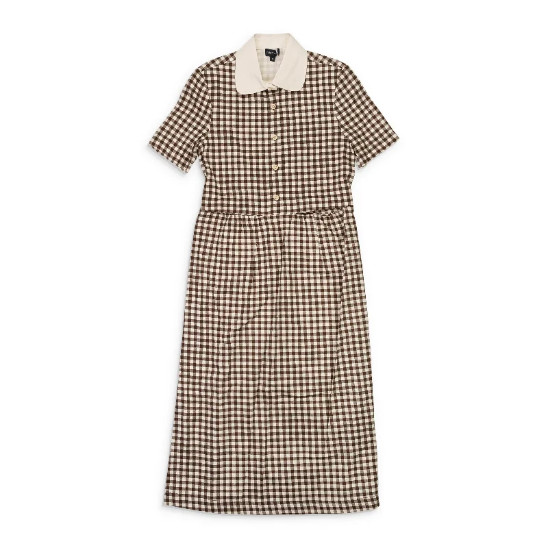 Now or Never CALLIPYGIAN GINGHAM POCKET BROWN SUN DRESS
