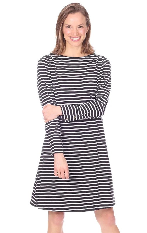 Price Rollback Davis Dress in Black & White Stripe