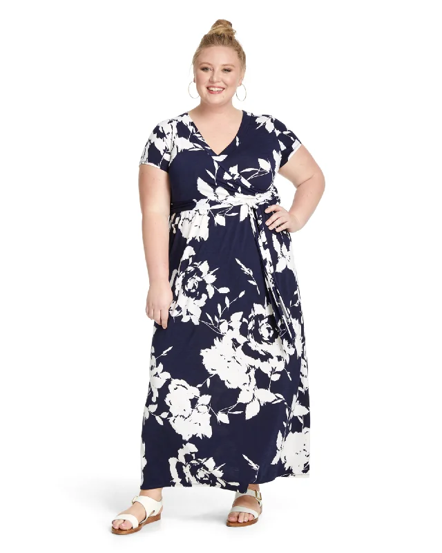 Fantastic Deals Miami Faux Wrap Maxi Dress | Navy / White