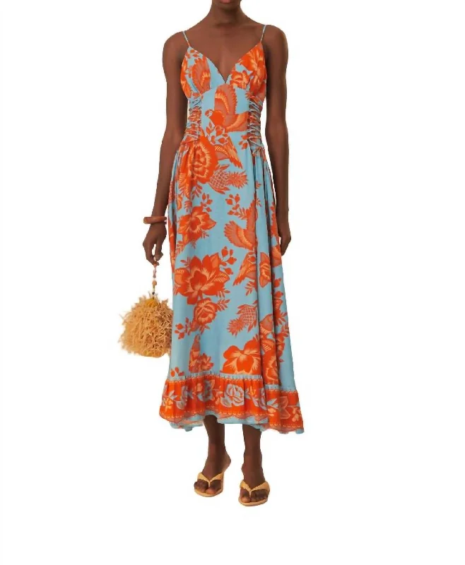 Hurry In Lace Garden Midi Dress In Blue Multi