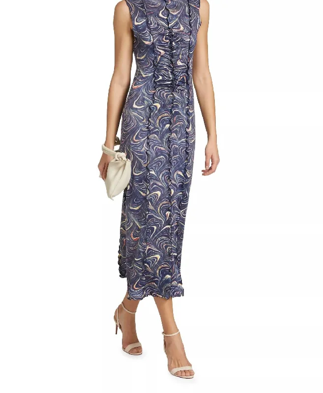 Price Break Amara Marble Print Dress In Navy