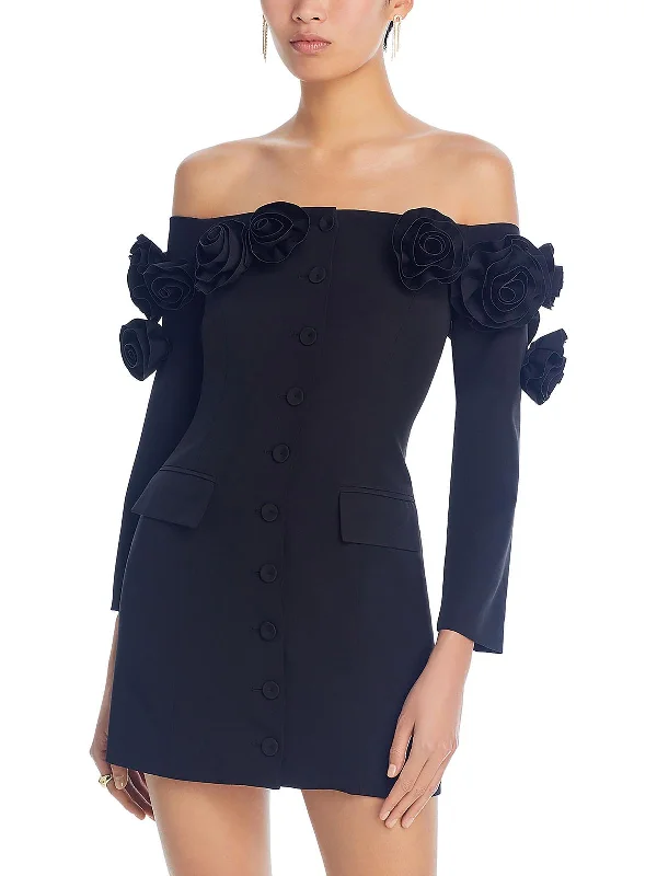 Major Savings Rose Womens Applique Short Mini Dress
