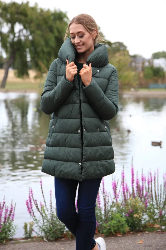 Deep Discounts Double Second Green Padded Collar Puffer