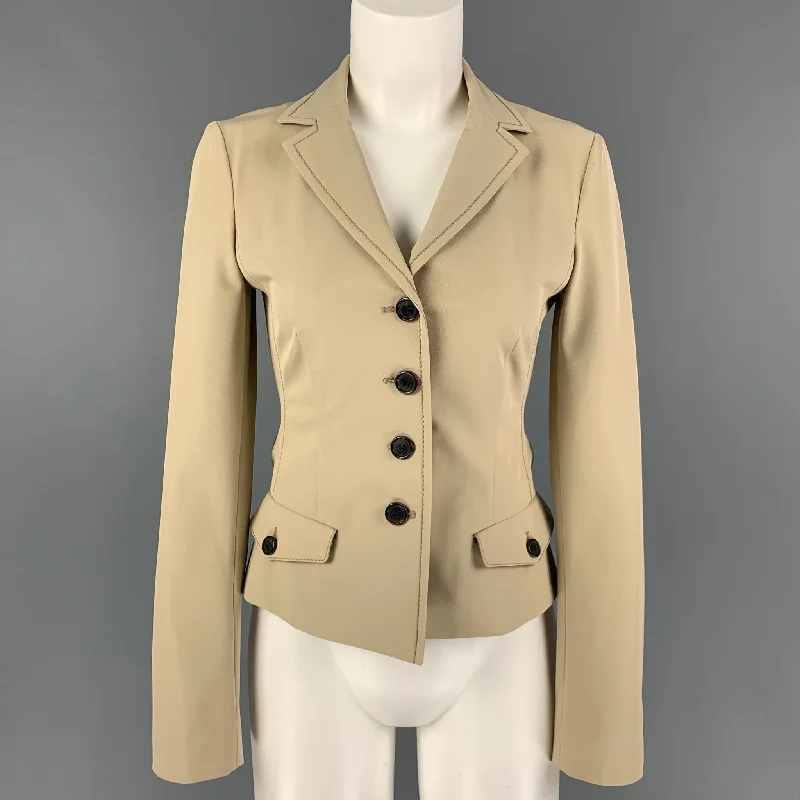 Instant Discount PRADA Size 4 Beige Polyester Contrast Stitch Jacket