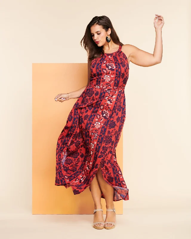 Closeout Sale Clearwater Halter Maxi Dress | Red / Navy