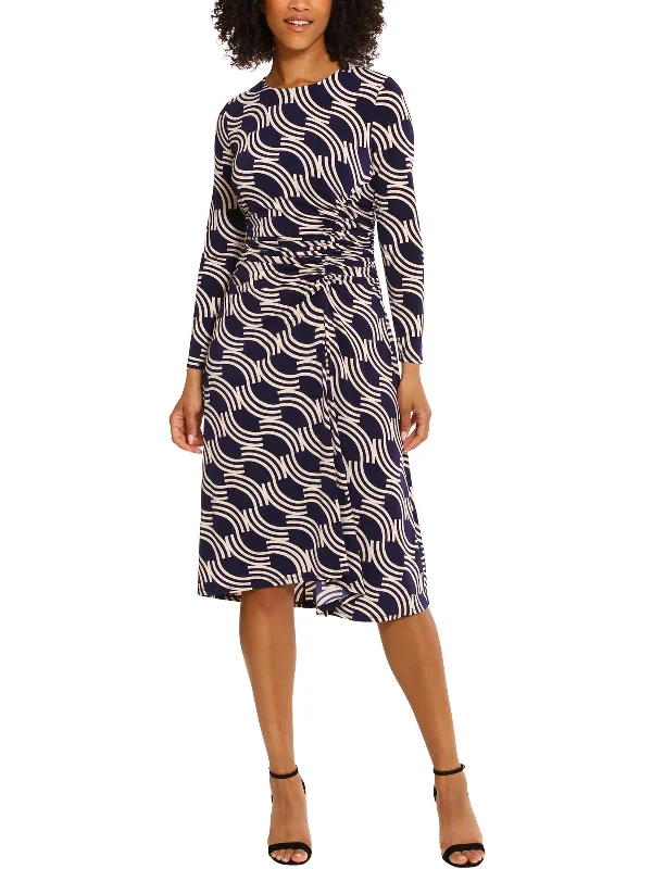 Weekend Deal Womens Printed Mid Calf Sheath Dress