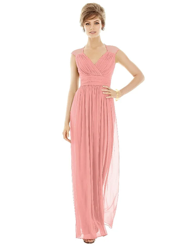 Discount Extravaganza Chiffon Knit Cap Sleeve VNeck Maxi Dress