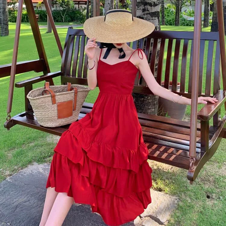 Blowout Deals Retro Ruffle Hem Sling Dress