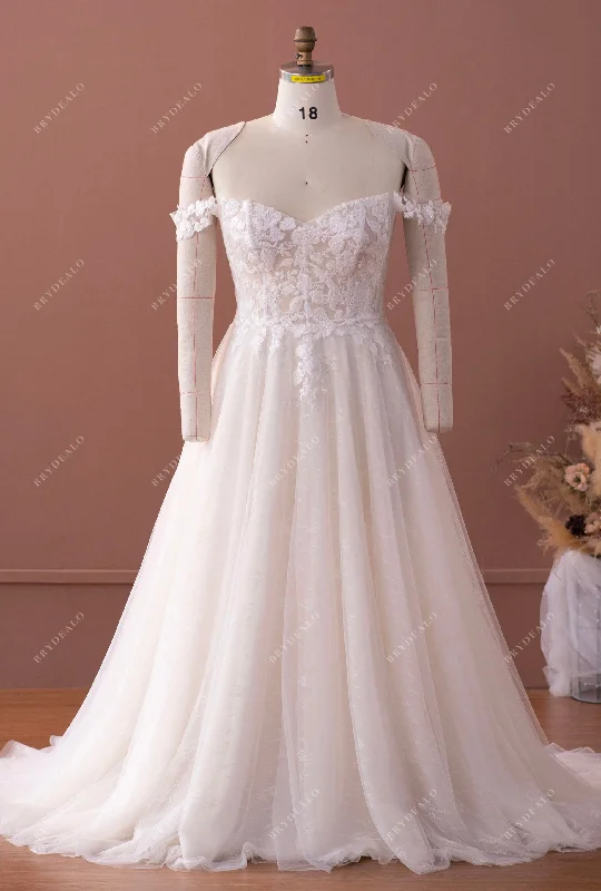 Can't Miss Plus Size Off Shoulder Light Champagne Lace Wedding Dress