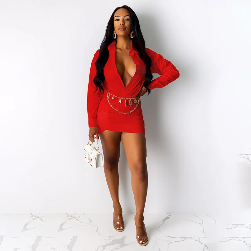 Deal Dash Long Sleeve V Neck Bodycon High Waist Dress