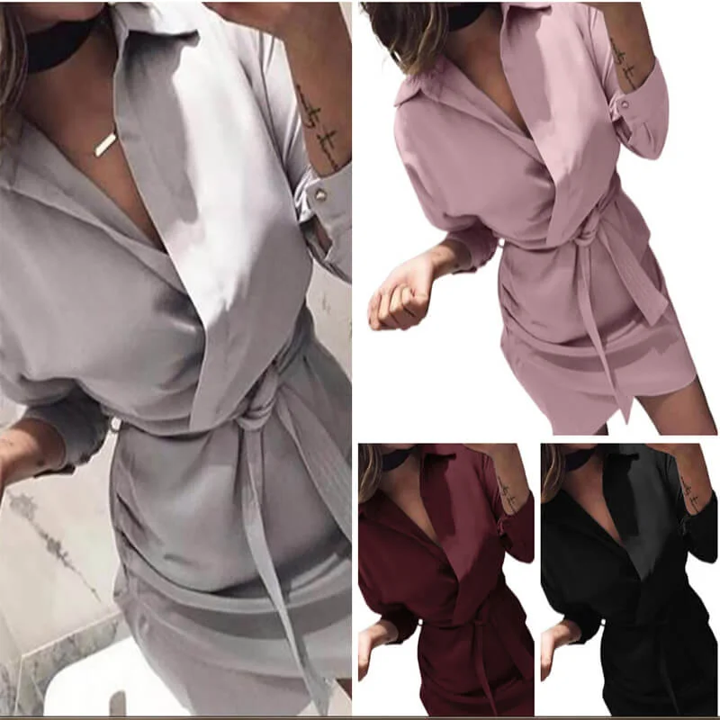 Act Fast Casual Long Sleeve Belt Ruched Shirt Dress