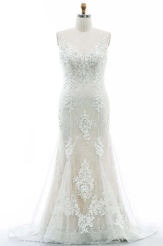 Buy More, Save More Champagne V-neck Plus Size Mermaid Bridal Gown
