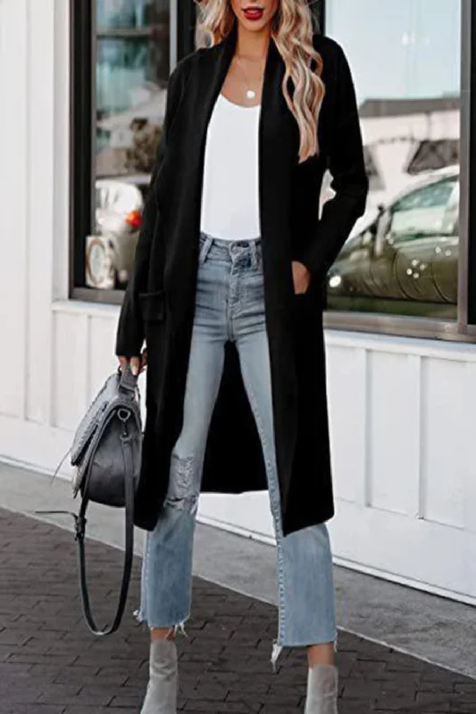 Act Now Women’s Casual Overcoat With Large Front Pockets And Folded Collar