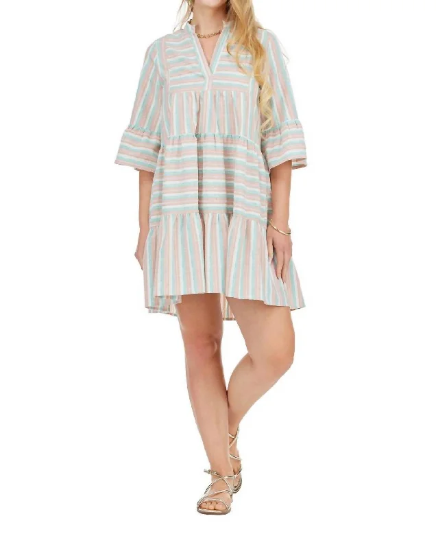 Amazing Deals Yoked Tiered Dress In Multi Stripe