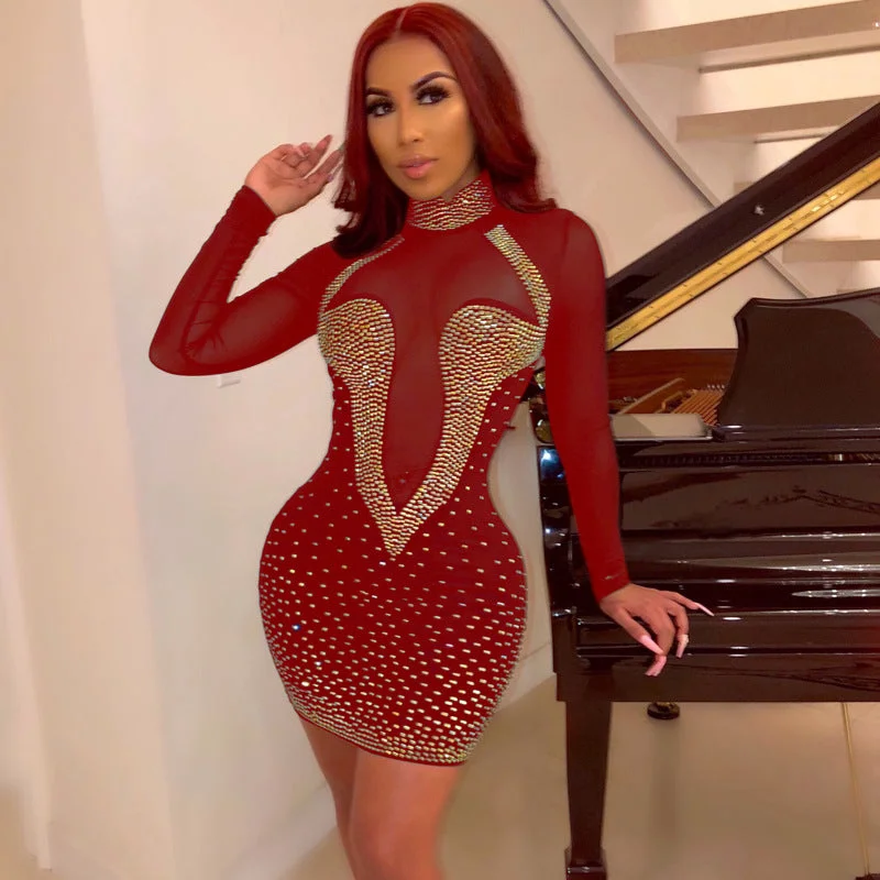 Buy Now Sequin Mesh Sheer Long Sleeve Bodycon Dress