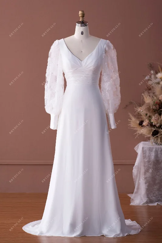 Can't Miss Bell Sleeve V-neck Chiffon Fit and Flare Wedding Dress