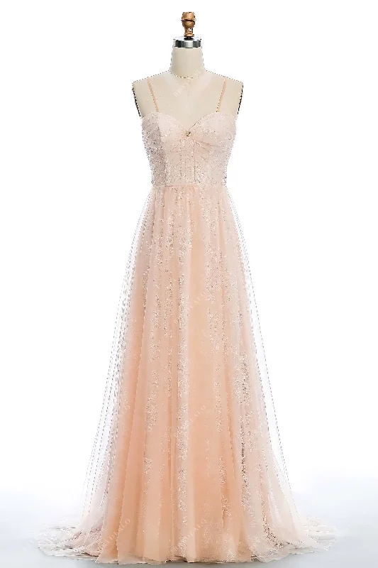 Fantastic Offers Peach Pink Beaded Lace Destination Wedding Dress